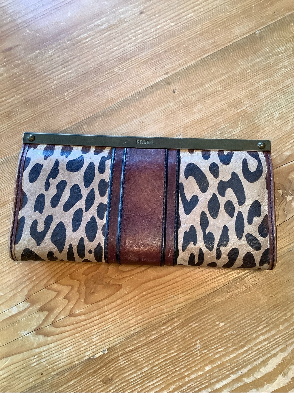 Fossil Leopard Cheetah Animal Print Leather Clutch Wallet - Picture 6 of 11